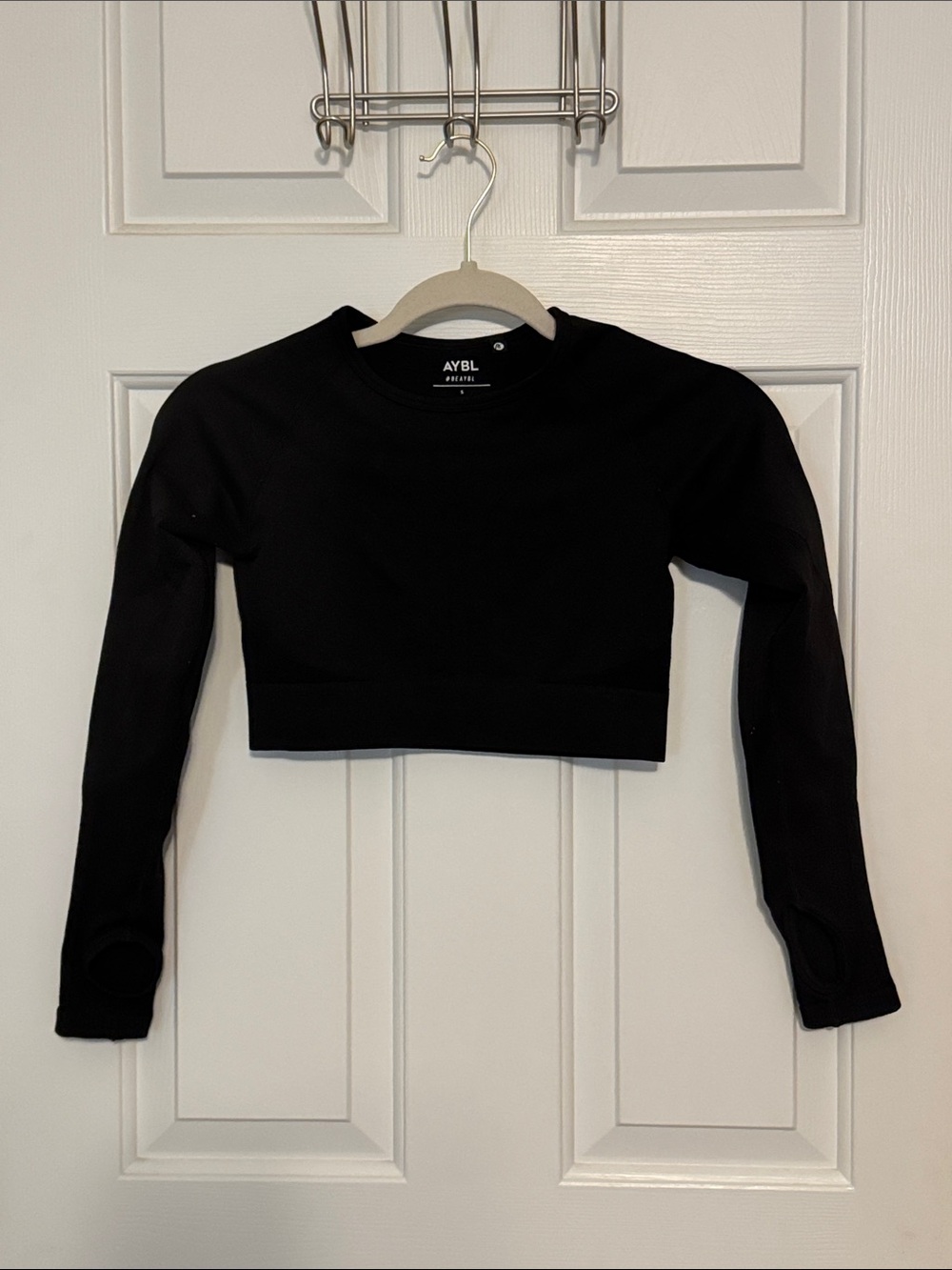AYBL Black Long Sleeve Cropped Crew Top size S